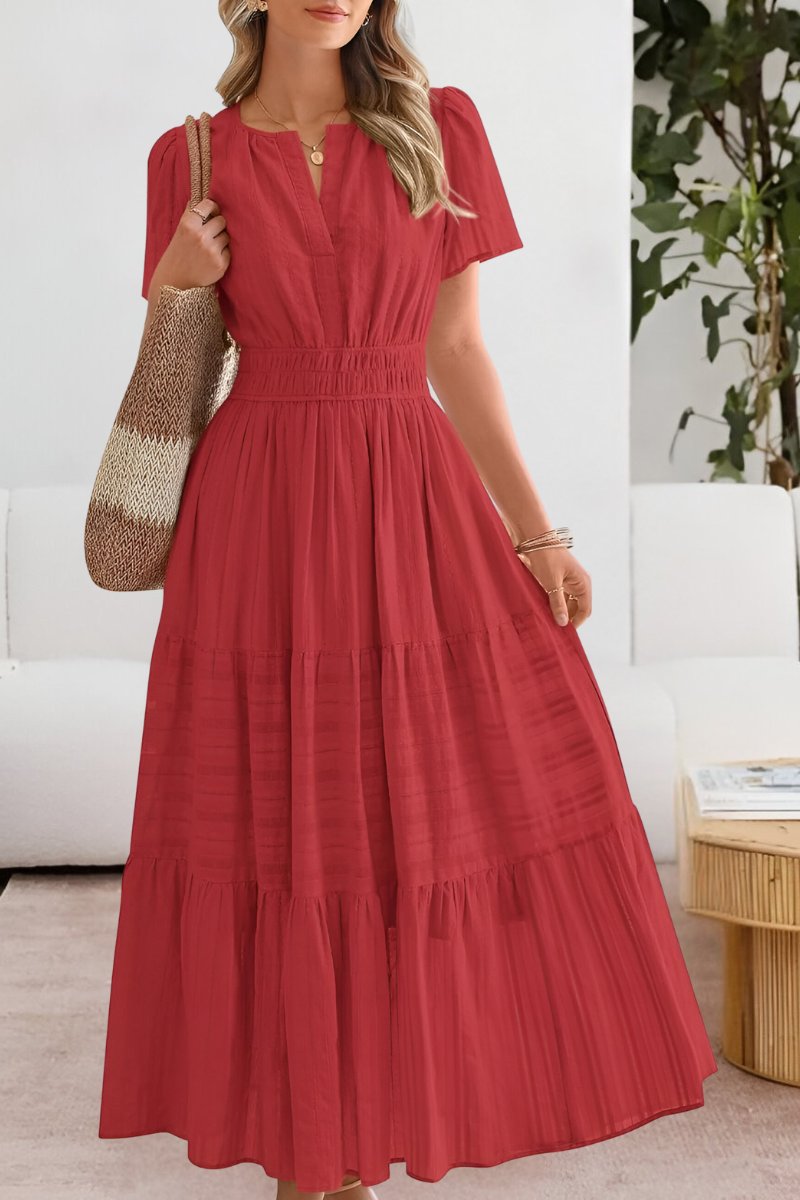 Ida | Boho Maxi Kjole Kort Erme Elastisk Midje Sommer