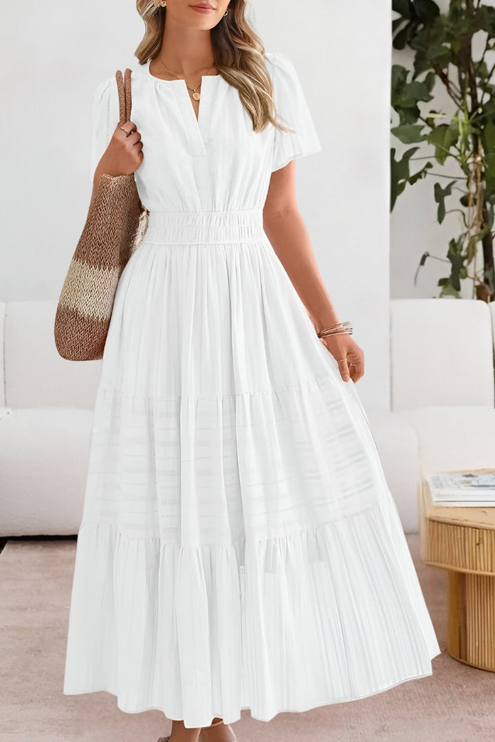 Ida | Boho Maxi Kjole Kort Erme Elastisk Midje Sommer