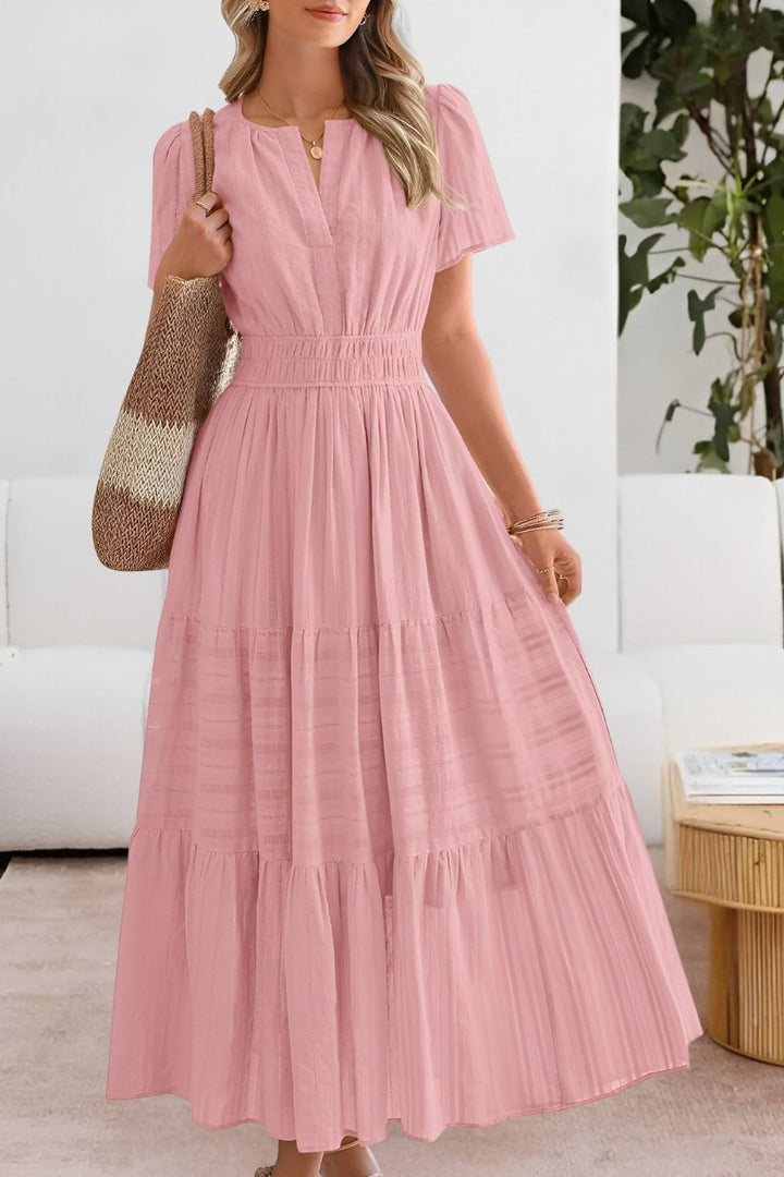 Ida | Boho Maxi Kjole Kort Erme Elastisk Midje Sommer