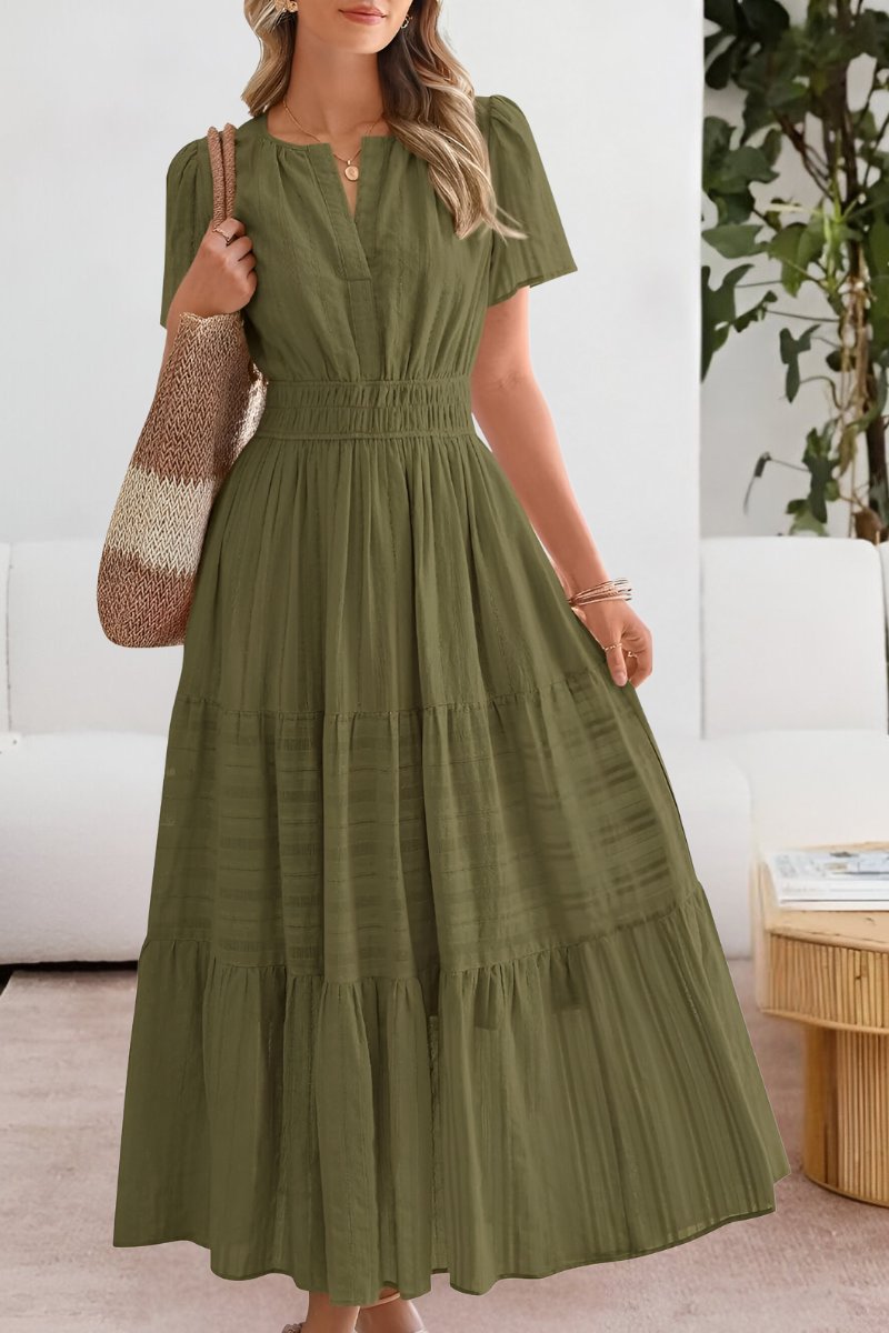 Ida | Boho Maxi Kjole Kort Erme Elastisk Midje Sommer