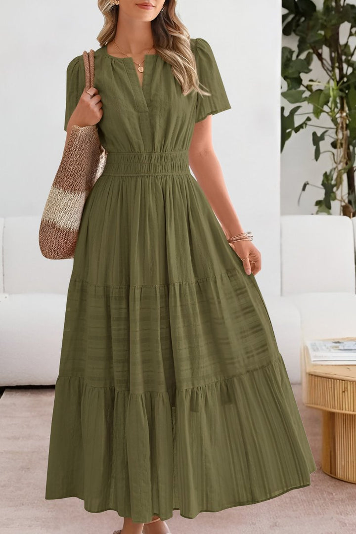 Ida | Boho Maxi Kjole Kort Erme Elastisk Midje Sommer