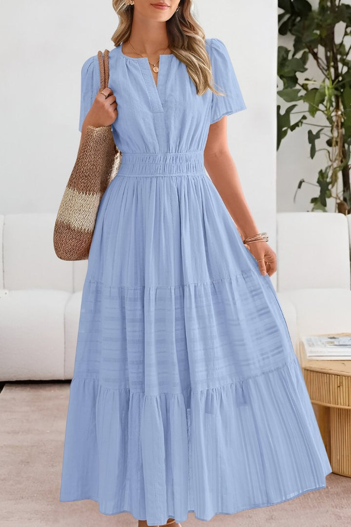Ida | Boho Maxi Kjole Kort Erme Elastisk Midje Sommer