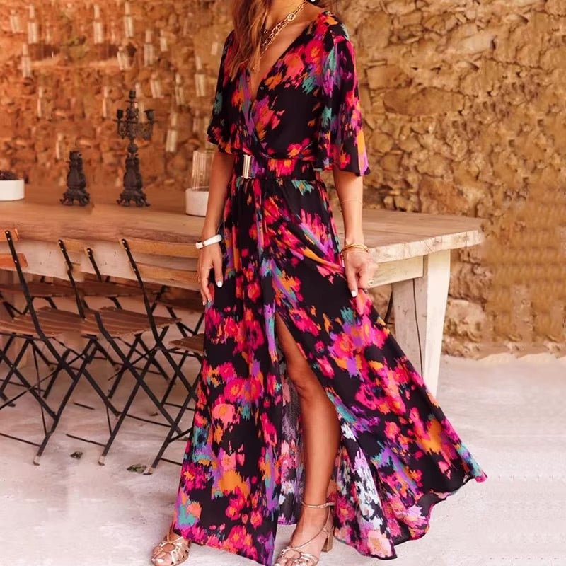 Mathilde | Boho Maxi Kjole Lang V-Hals Sommer