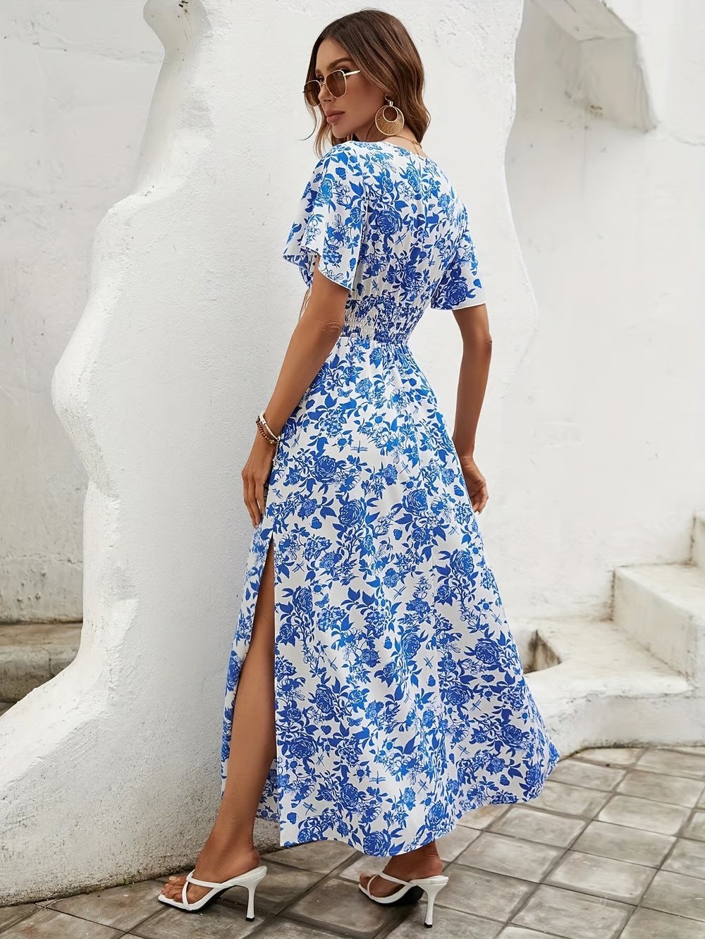 Sofia | Boho Maxi Kjole V-Hals Blomsterprint Sommer