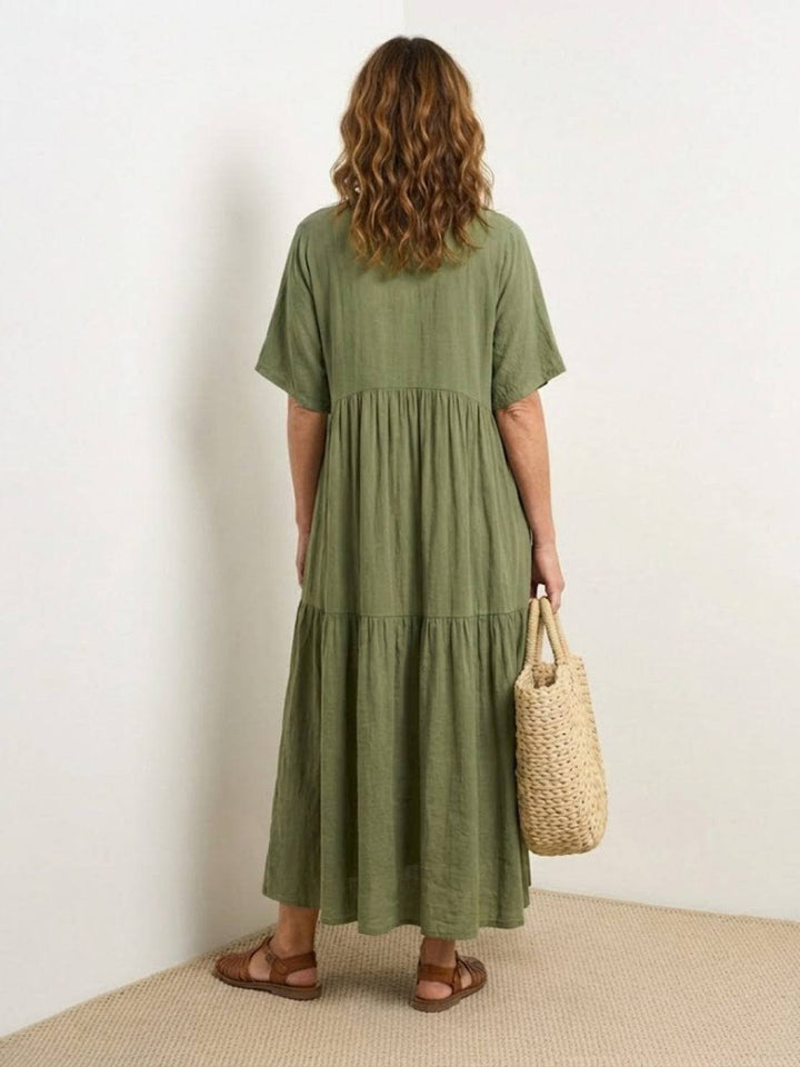 Karla | Boho Maxi Kjole V-Hals Korte Ermer Lagdelt