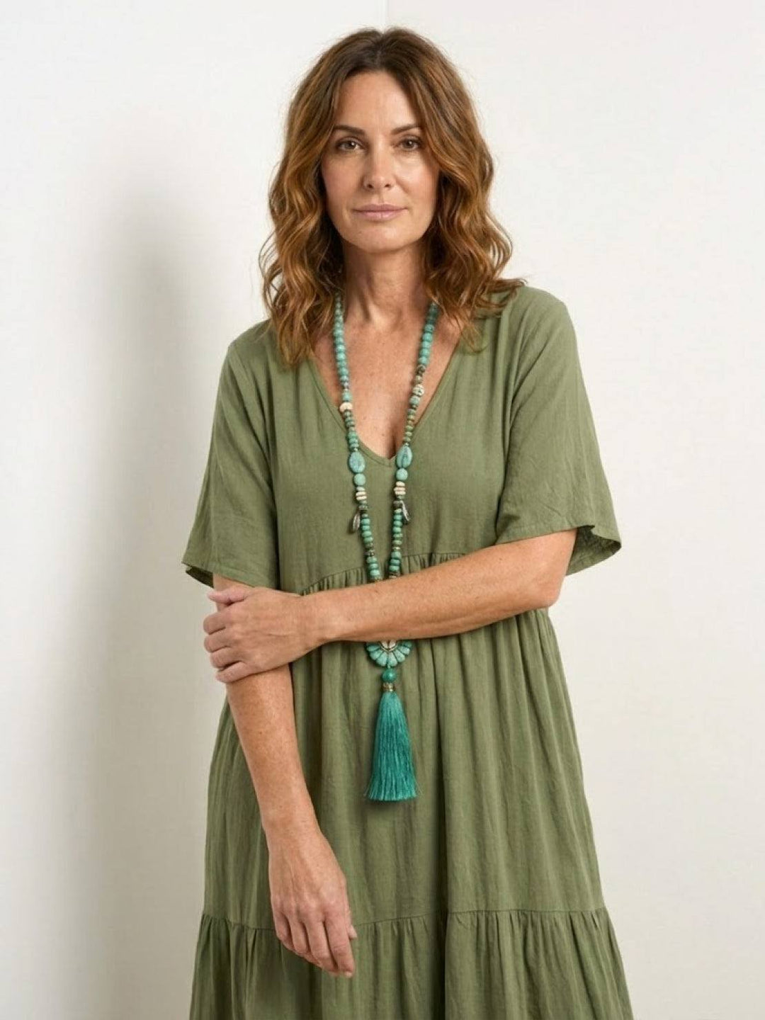 Karla | Boho Maxi Kjole V-Hals Korte Ermer Lagdelt