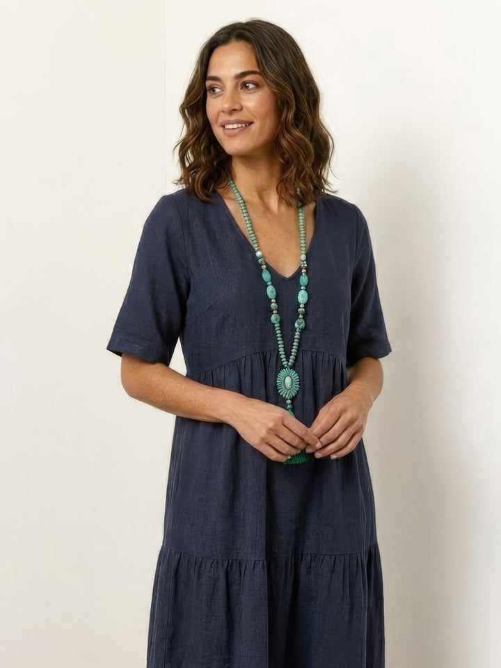 Karla | Boho Maxi Kjole V-Hals Korte Ermer Lagdelt
