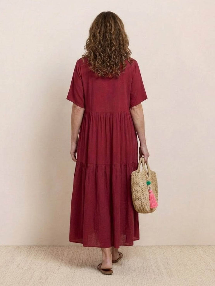 Karla | Boho Maxi Kjole V-Hals Korte Ermer Lagdelt