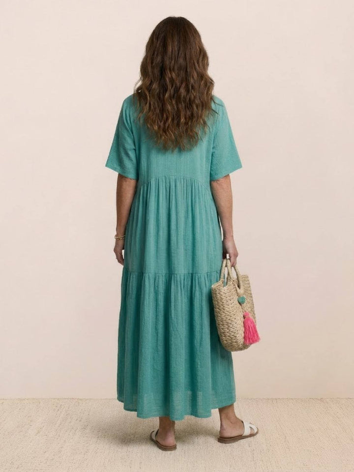 Karla | Boho Maxi Kjole V-Hals Korte Ermer Lagdelt