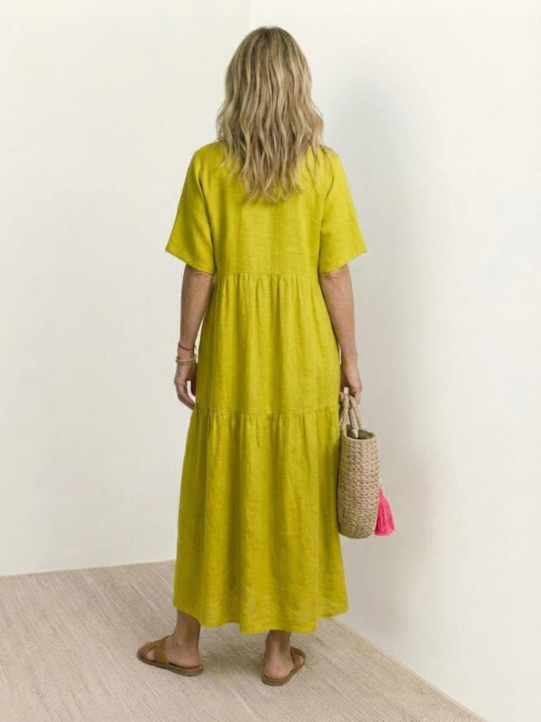 Karla | Boho Maxi Kjole V-Hals Korte Ermer Lagdelt