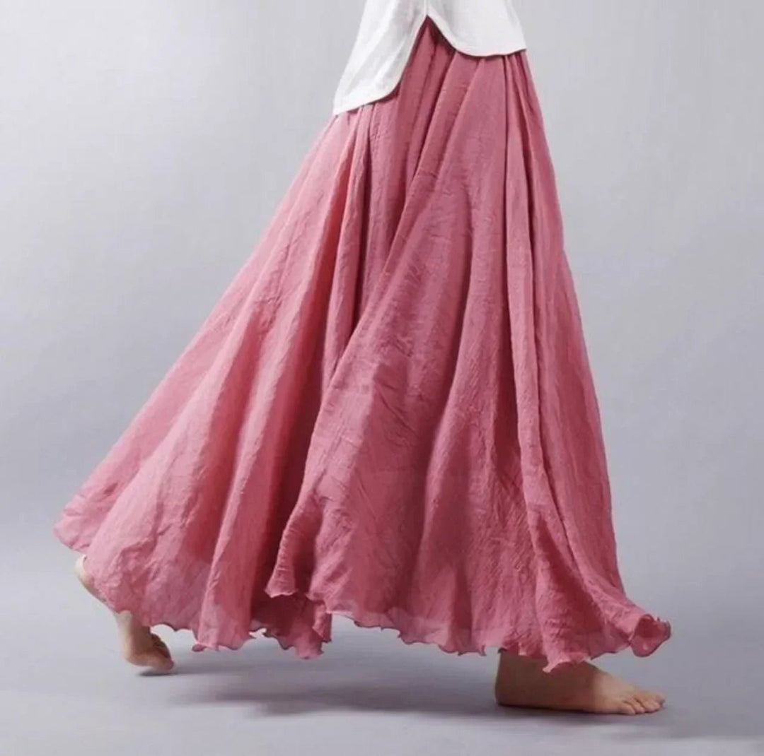 Laura | Boho Maxi Skjørt Høy Midje Bomullsblanding Elegant