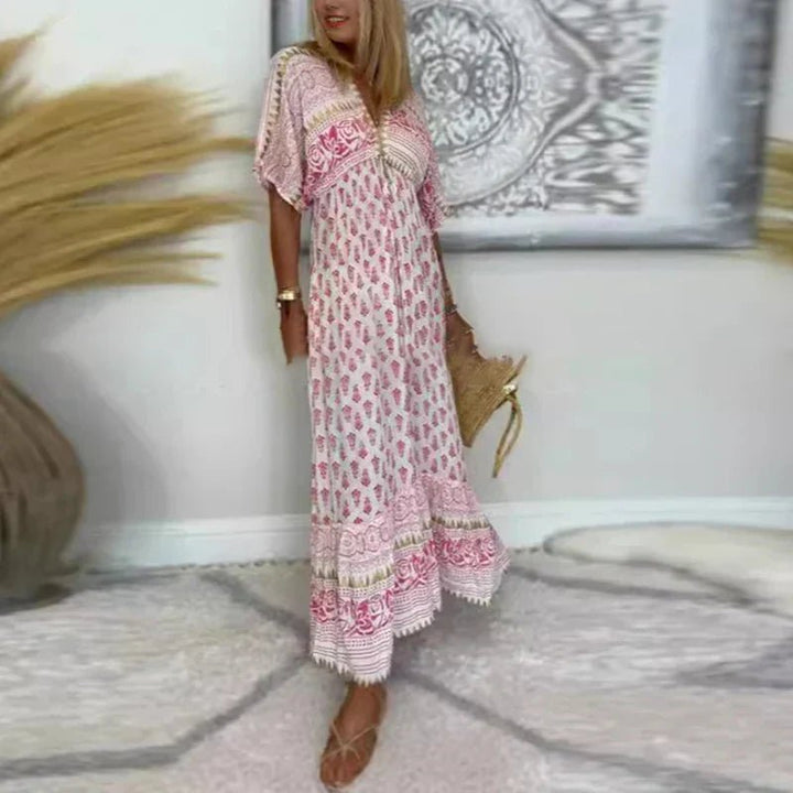Karla | Boho Maxi Kjole med Trykk Løs Passform Bohemsk Stil