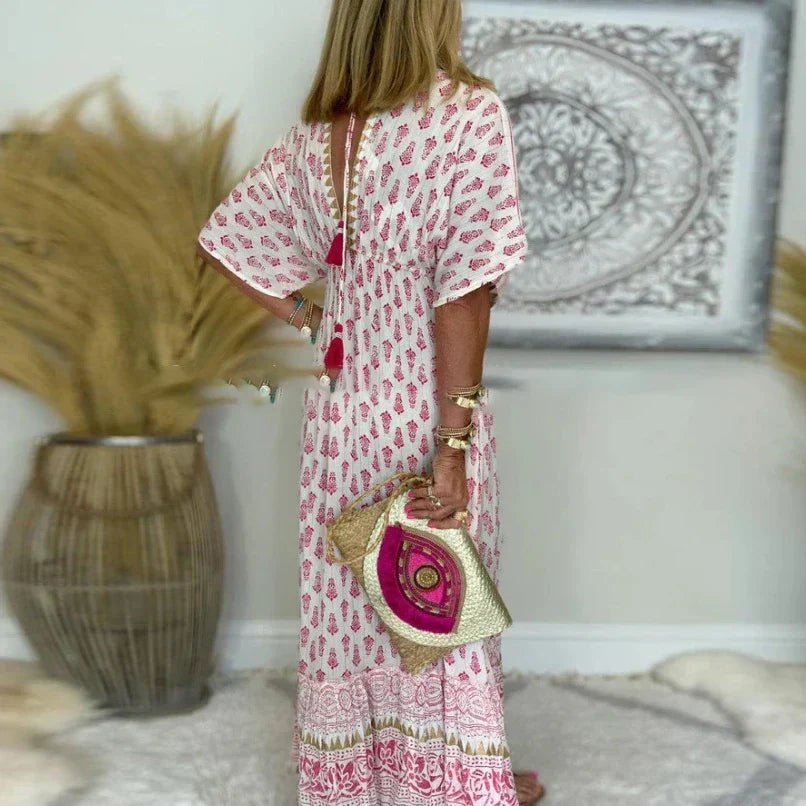 Karla | Boho Maxi Kjole med Trykk Løs Passform Bohemsk Stil