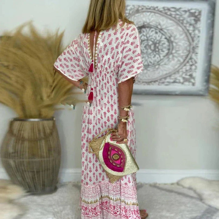 Karla | Boho Maxi Kjole med Trykk Løs Passform Bohemsk Stil