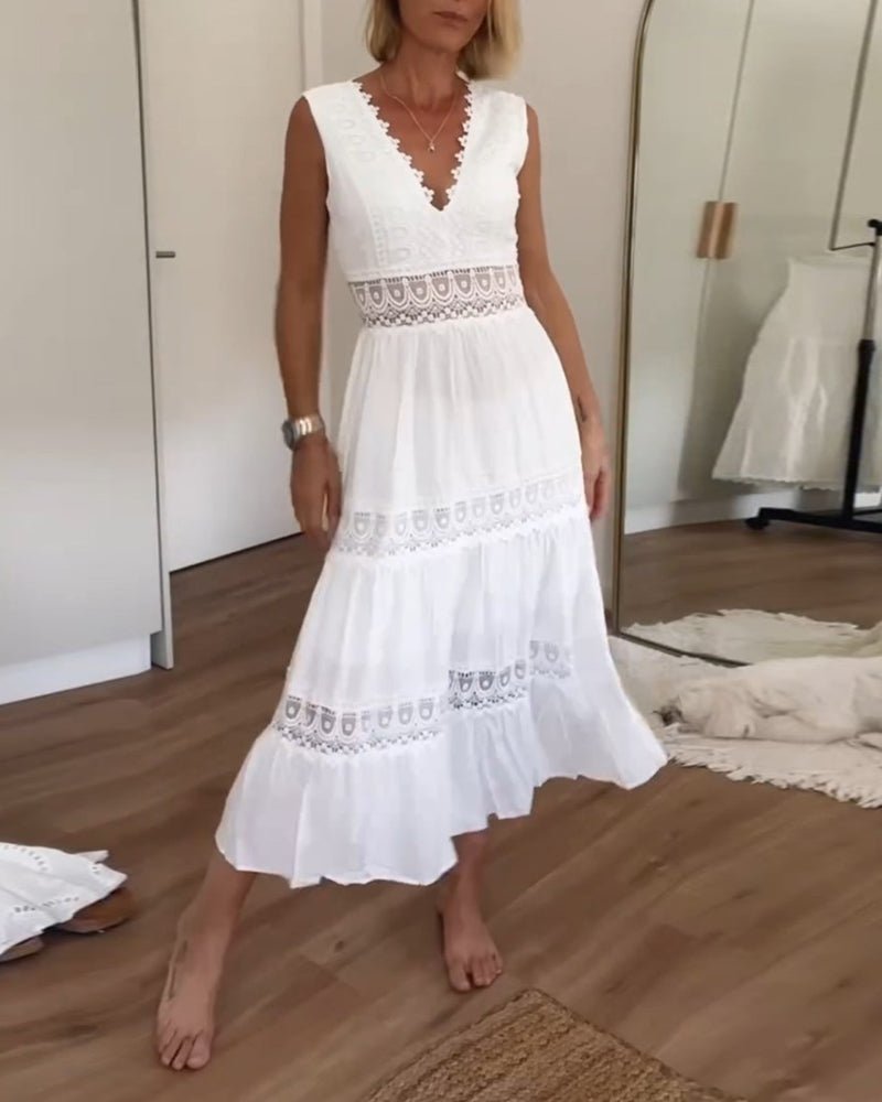 Olivia | Boho Maxi Kjole V-Hals Innviket Design Blonde Detaljer