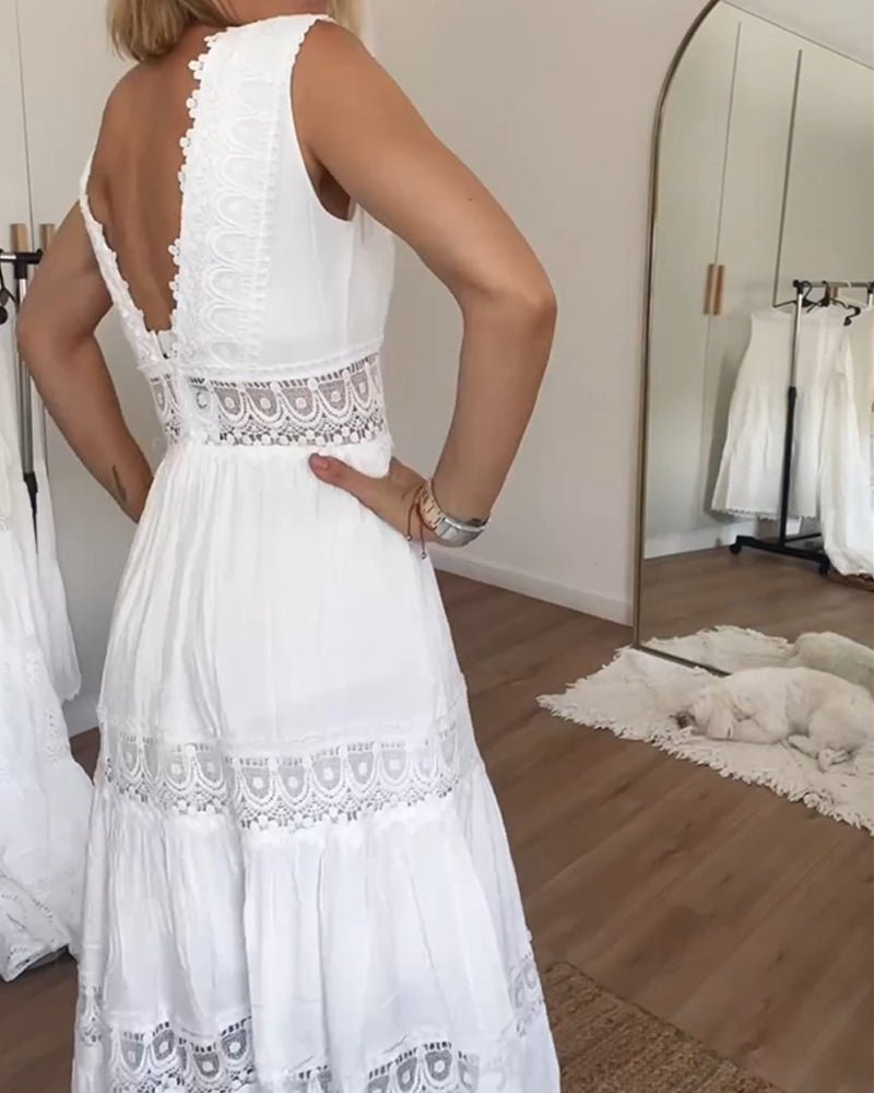 Olivia | Boho Maxi Kjole V-Hals Innviket Design Blonde Detaljer