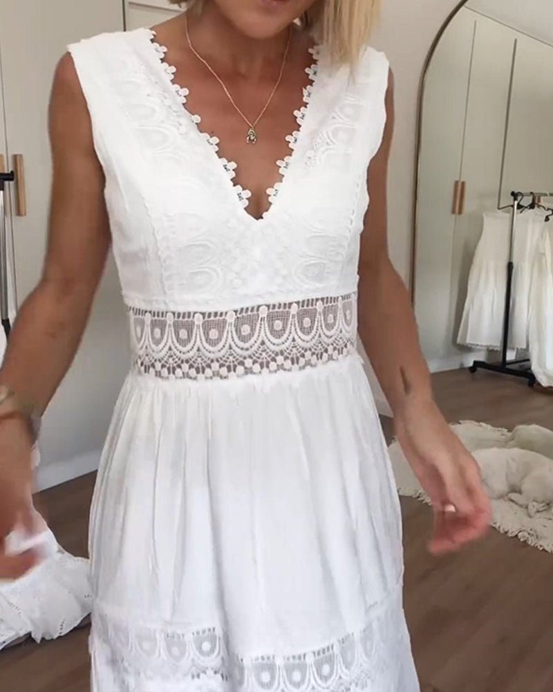 Olivia | Boho Maxi Kjole V-Hals Innviket Design Blonde Detaljer