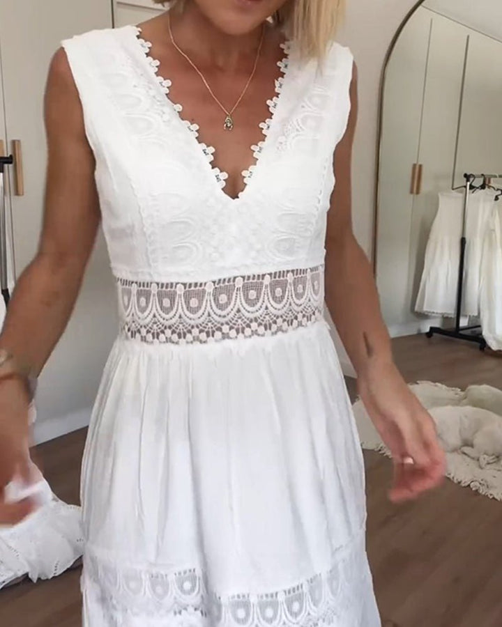 Olivia | Boho Maxi Kjole V-Hals Innviket Design Blonde Detaljer