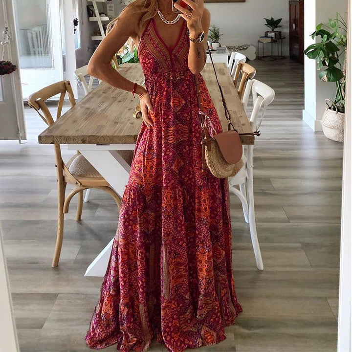 Clara | Boho Maxi Kjole V-Hals Spagettistropper Løs Passform