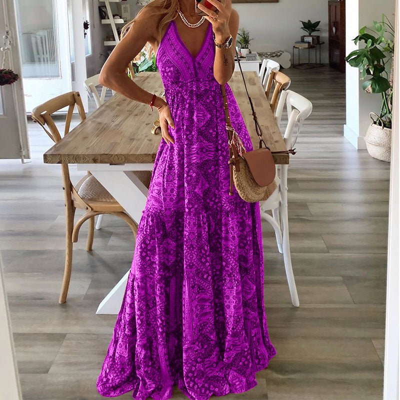 Clara | Boho Maxi Kjole V-Hals Spagettistropper Løs Passform