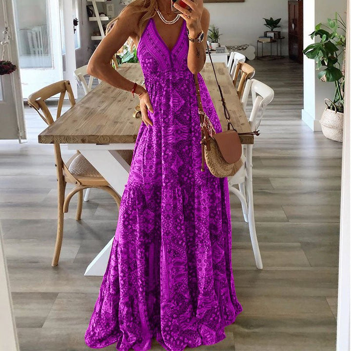 Clara | Boho Maxi Kjole V-Hals Spagettistropper Løs Passform