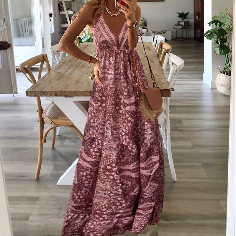 Clara | Boho Maxi Kjole V-Hals Spagettistropper Løs Passform