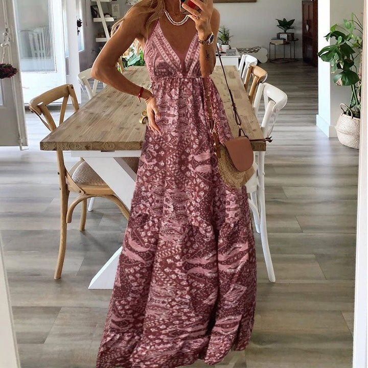Clara | Boho Maxi Kjole V-Hals Spagettistropper Løs Passform