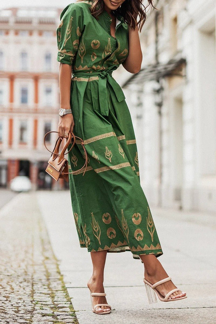 Lea | Boho Midi Kjole Belte 3/4 Ermer A-linje Snitt