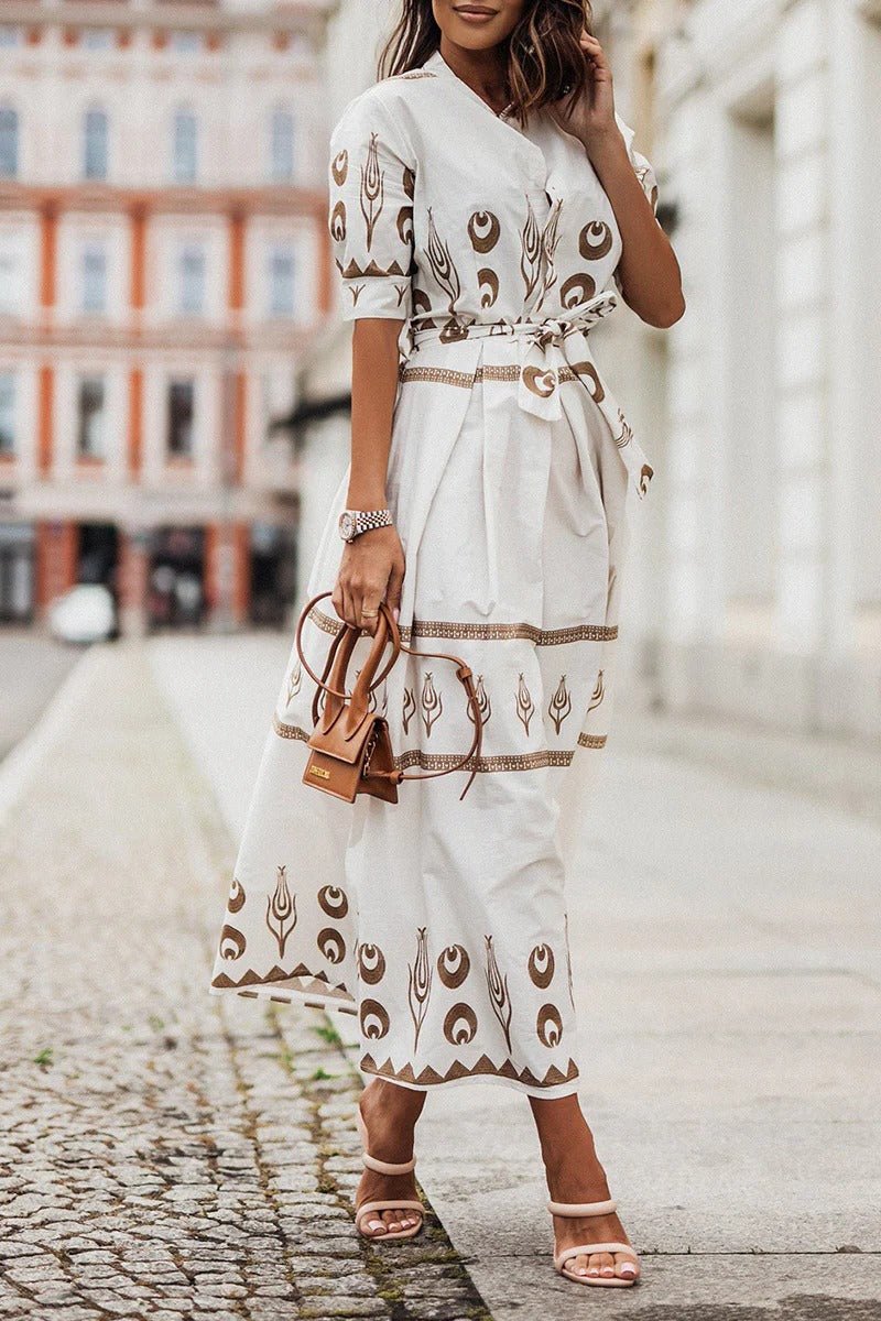 Lea | Boho Midi Kjole Belte 3/4 Ermer A-linje Snitt