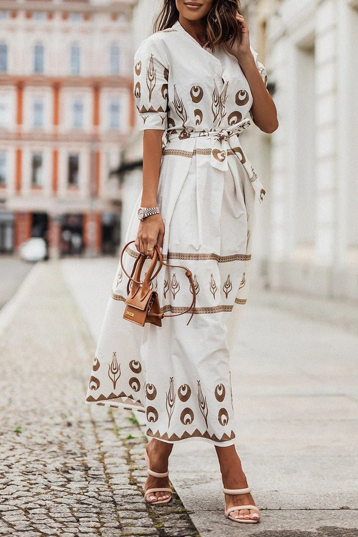 Lea | Boho Midi Kjole Belte 3/4 Ermer A-linje Snitt