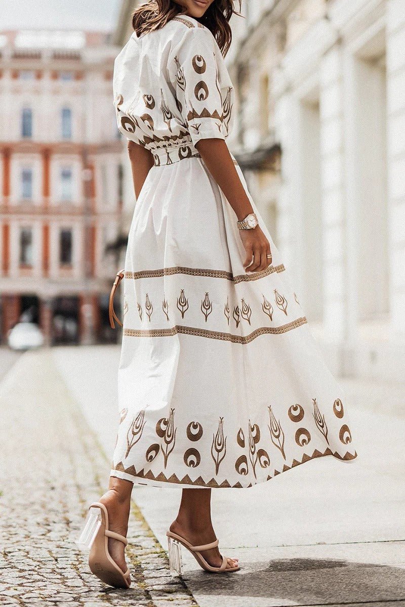 Lea | Boho Midi Kjole Belte 3/4 Ermer A-linje Snitt