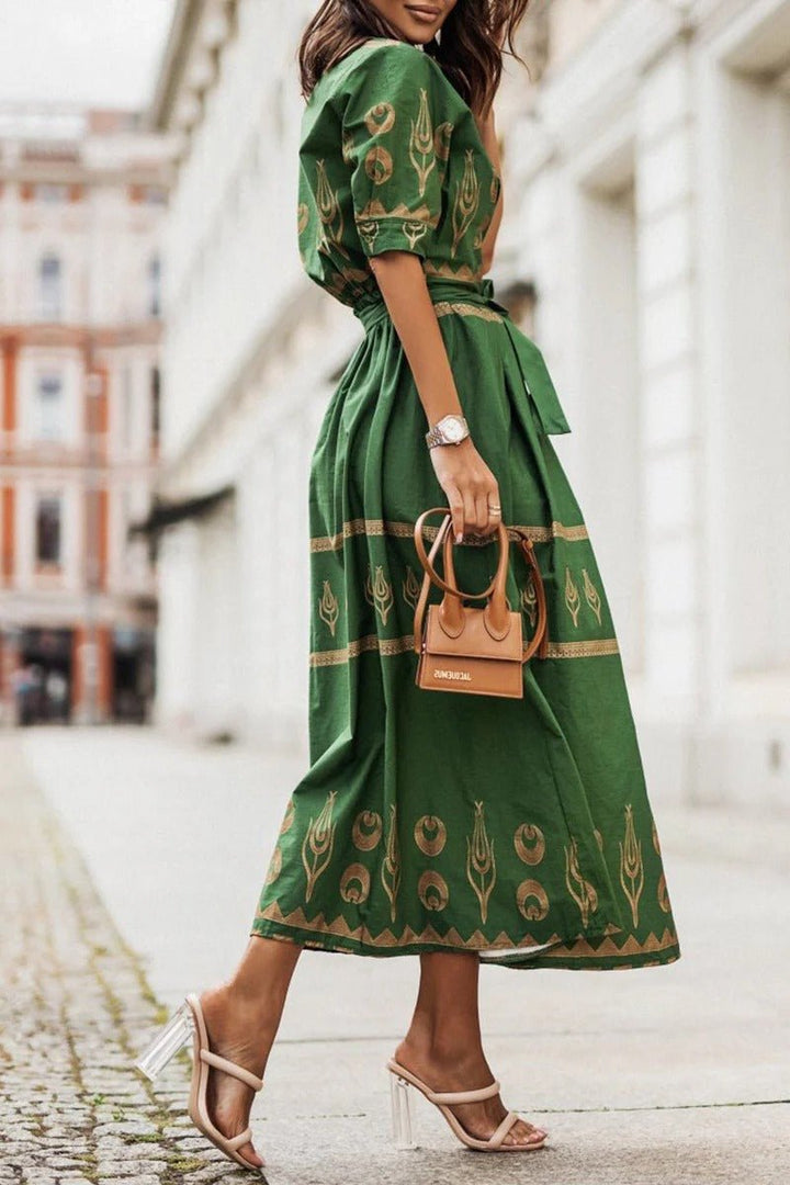 Lea | Boho Midi Kjole Belte 3/4 Ermer A-linje Snitt
