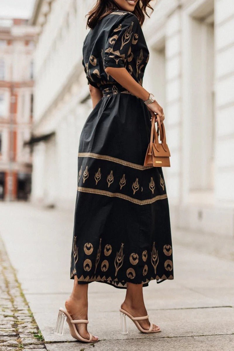 Lea | Boho Midi Kjole Belte 3/4 Ermer A-linje Snitt
