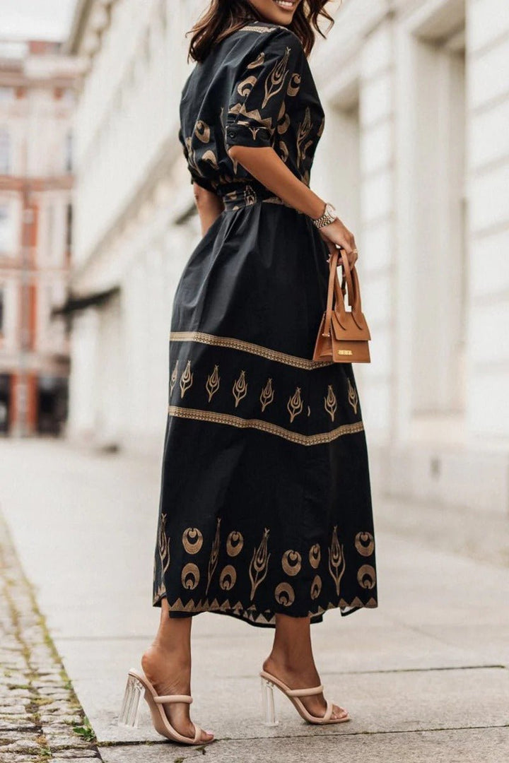 Lea | Boho Midi Kjole Belte 3/4 Ermer A-linje Snitt