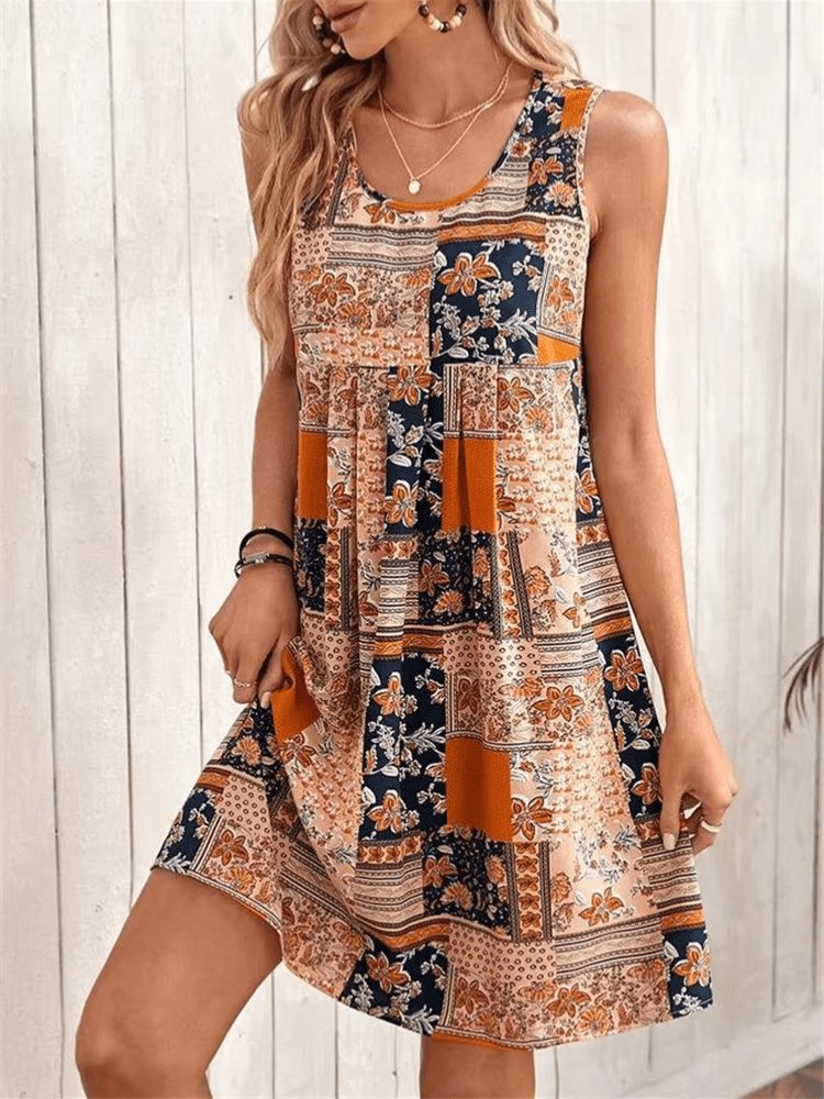 Liv | Boho Lappeteppe Kjole Uten Ermer Mini Print