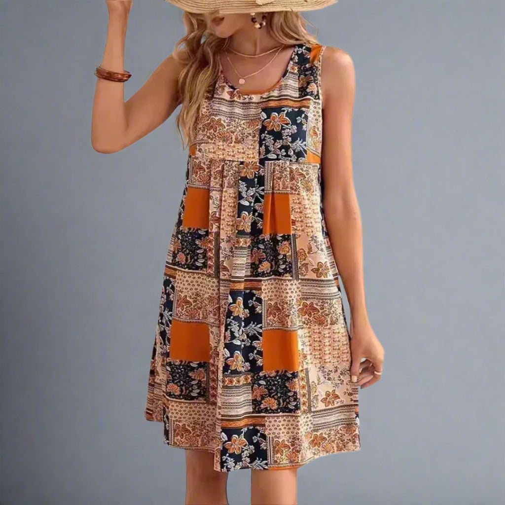 Liv | Boho Lappeteppe Kjole Uten Ermer Mini Print