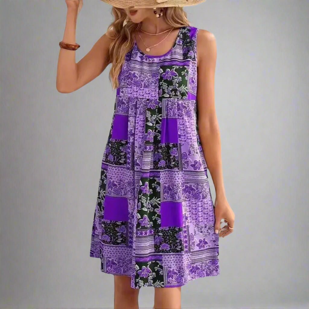 Liv | Boho Lappeteppe Kjole Uten Ermer Mini Print