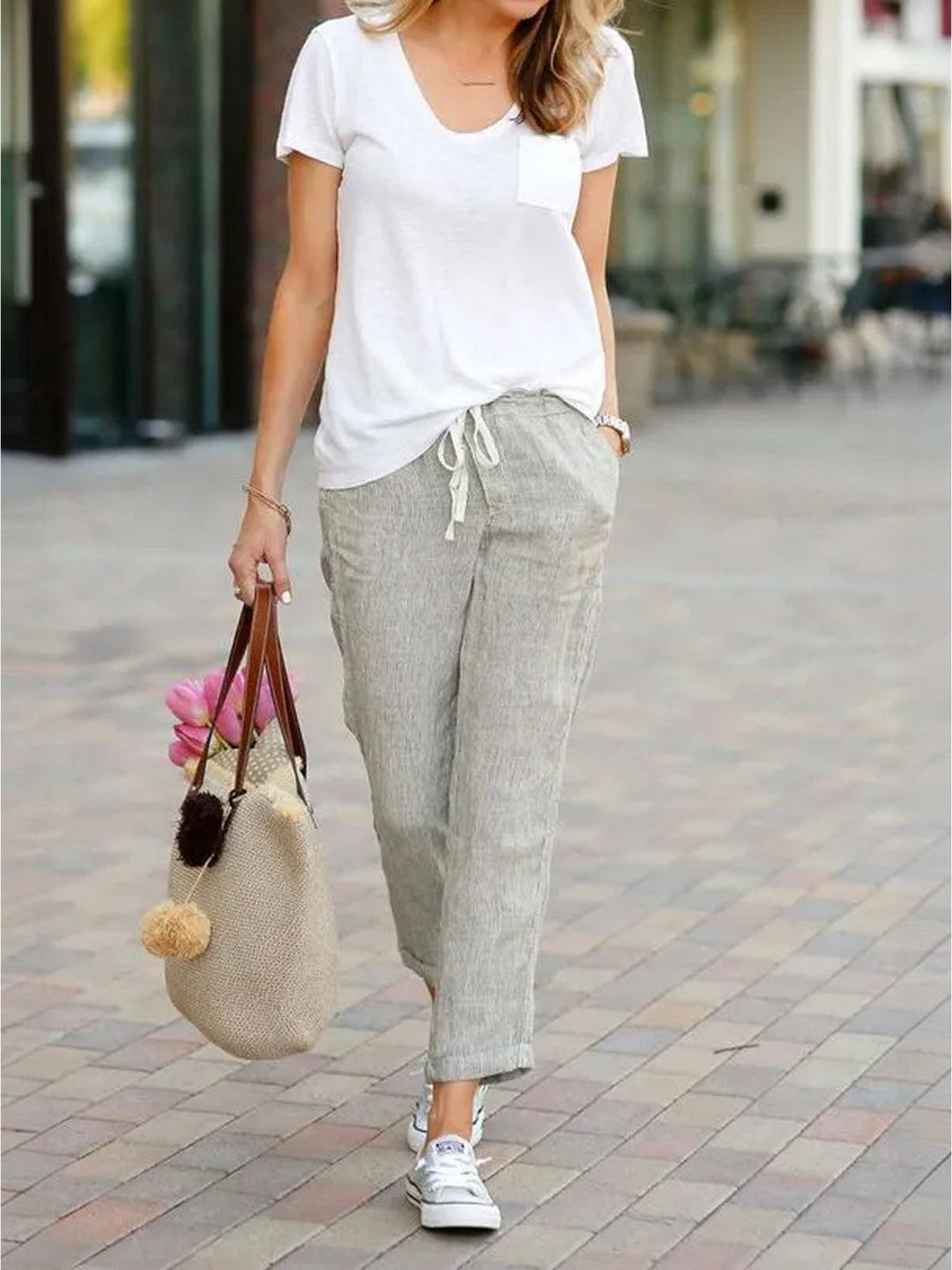Susanne | Kvinne Drawstring Midje Avslappet Slim Fit Bukser