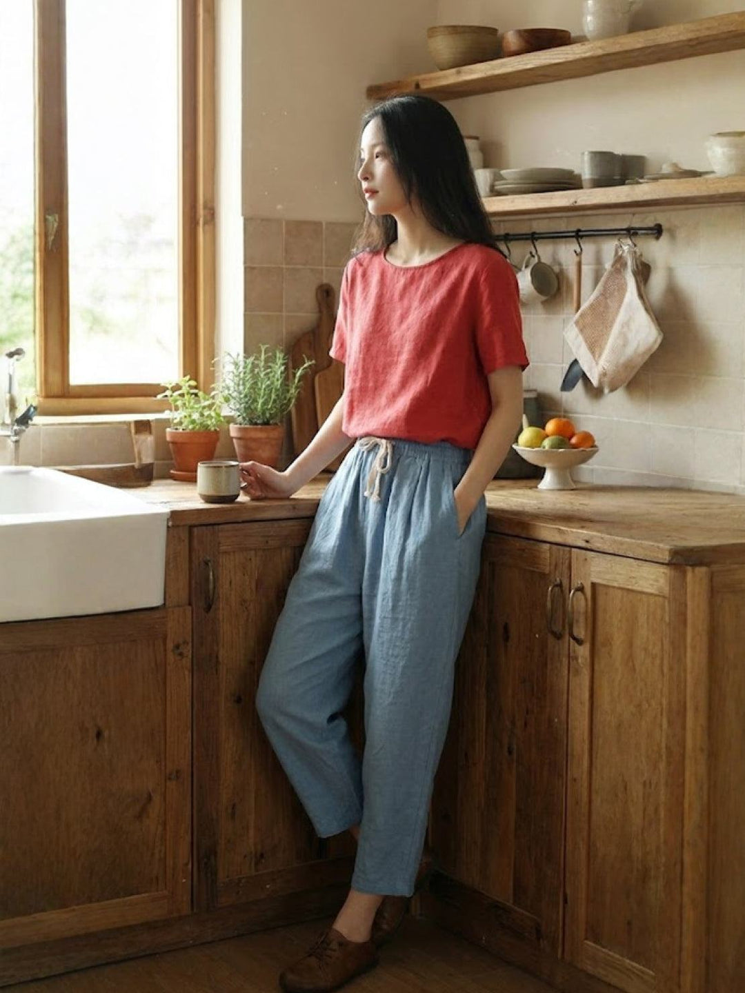 Susanne | Kvinne Drawstring Midje Avslappet Slim Fit Bukser