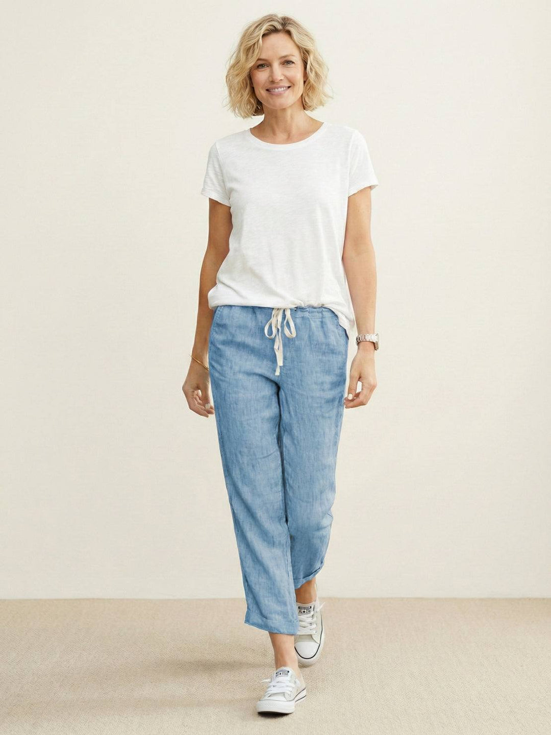 Susanne | Kvinne Drawstring Midje Avslappet Slim Fit Bukser