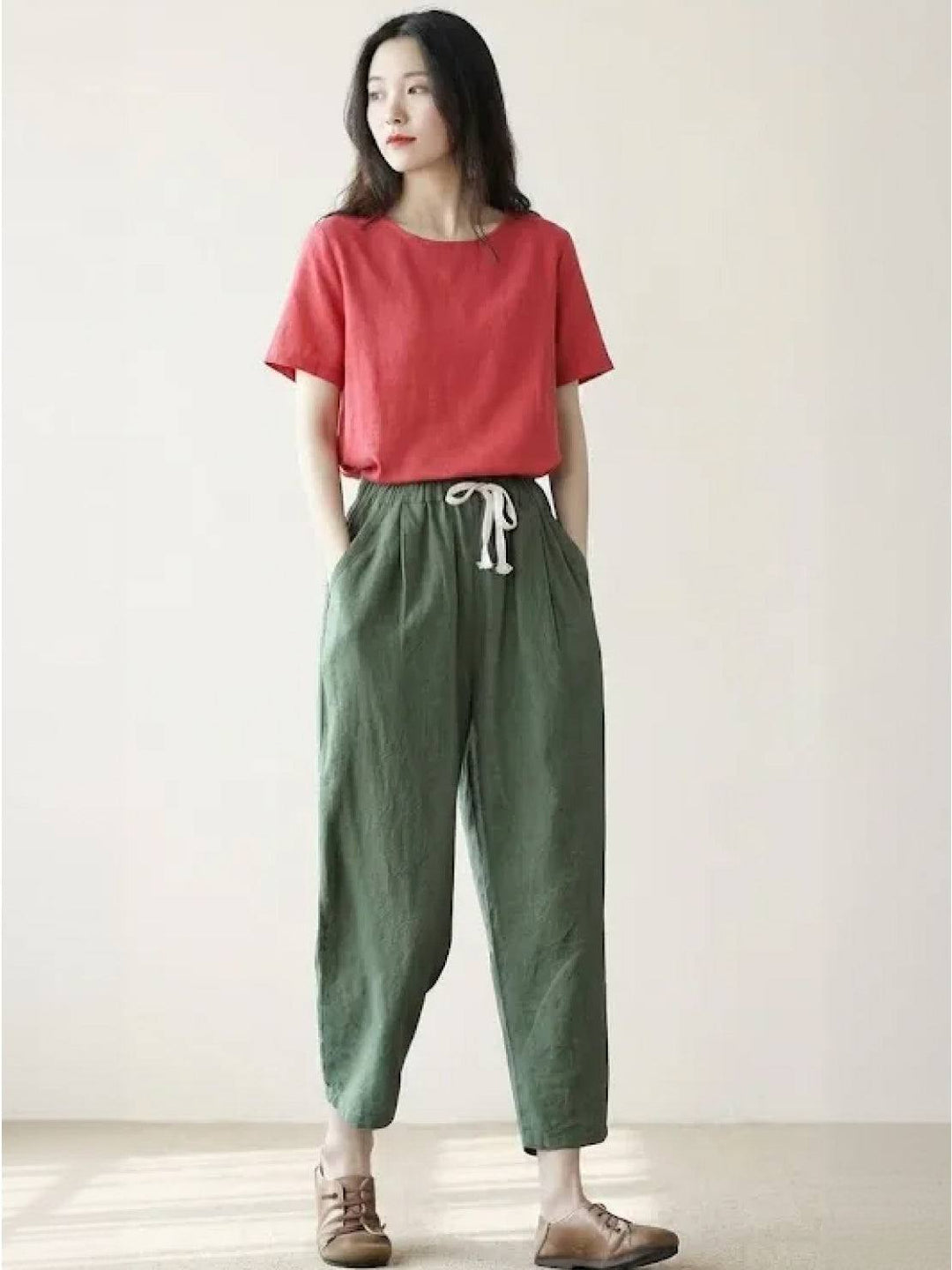 Susanne | Kvinne Drawstring Midje Avslappet Slim Fit Bukser