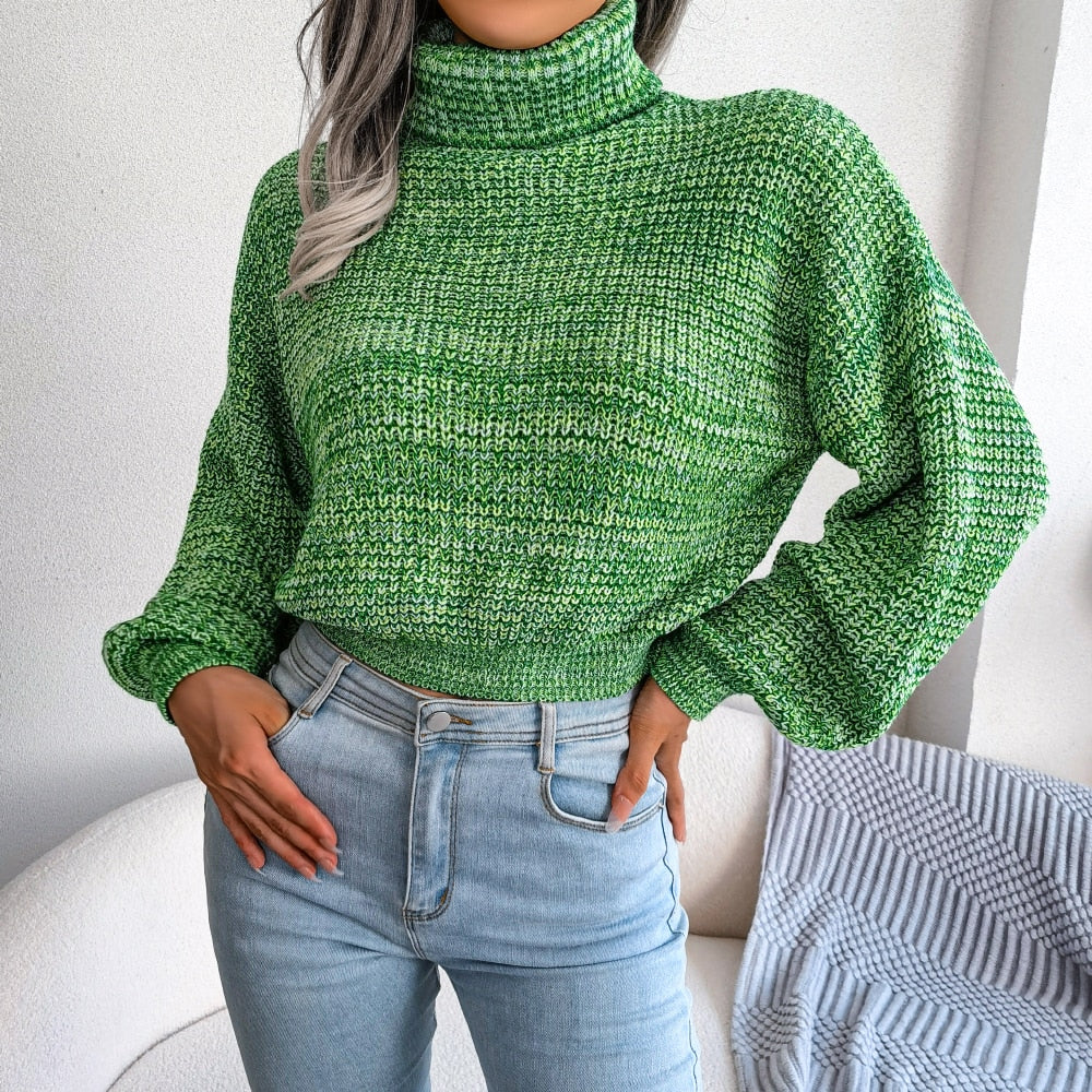 Turtleneck Chunky Knit Sweater with Long Sleeves for Everyday Wear