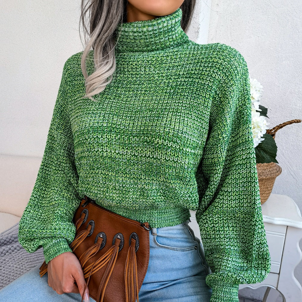 Turtleneck Chunky Knit Sweater with Long Sleeves for Everyday Wear