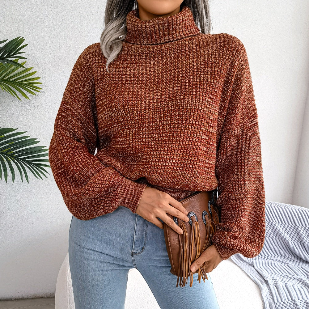 Turtleneck Chunky Knit Sweater with Long Sleeves for Everyday Wear