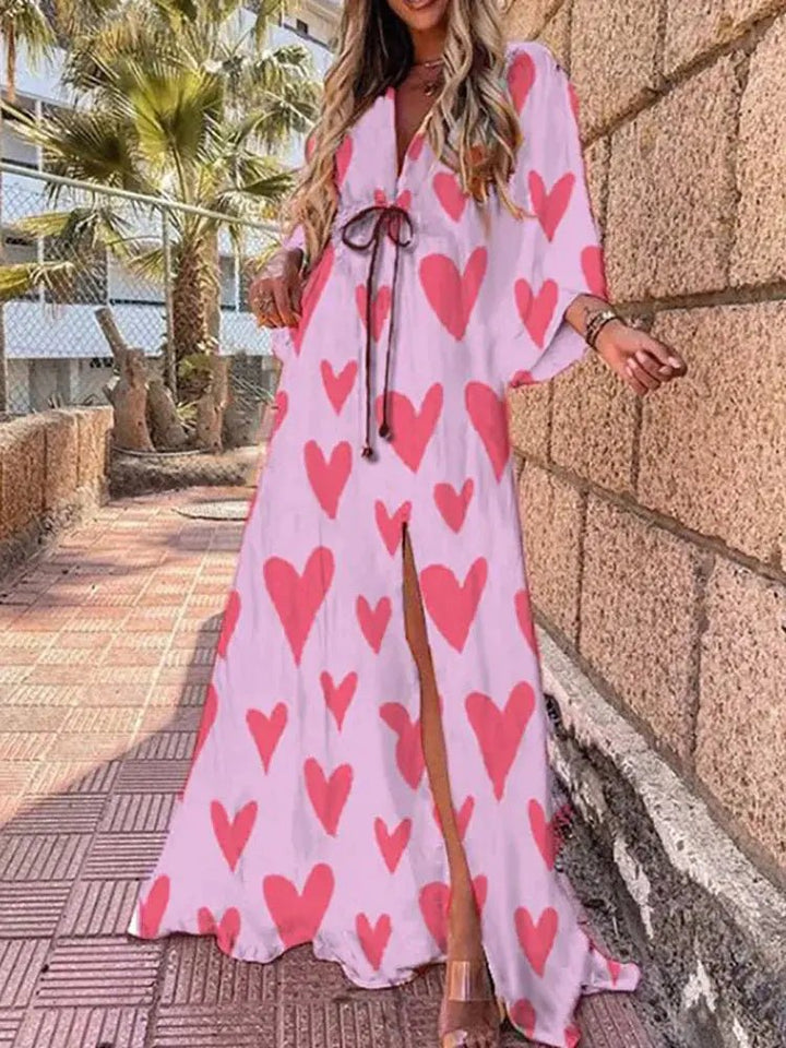 Laura | Kvinners Abstrakt Print Maxi Kjole Dyp V-Hals Kimono Ermer
