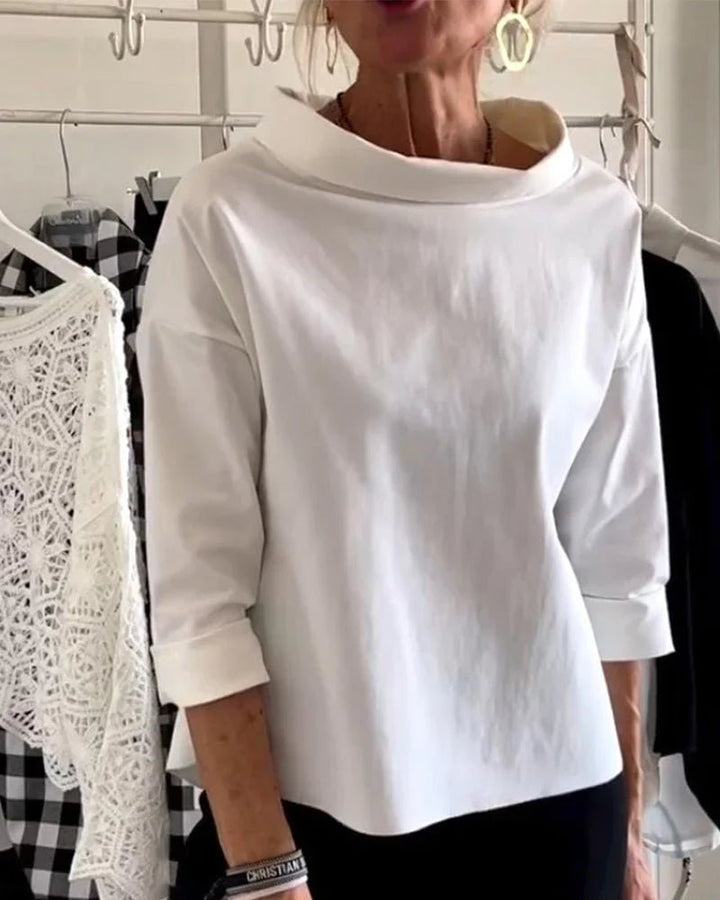Olivia | Kvinne Relaxed Bateau Neck Bluse med 3/4 Ermer og Senkede Skuldre