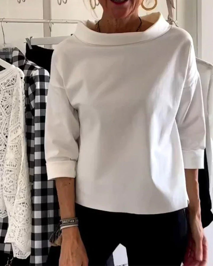 Olivia | Kvinne Relaxed Bateau Neck Bluse med 3/4 Ermer og Senkede Skuldre