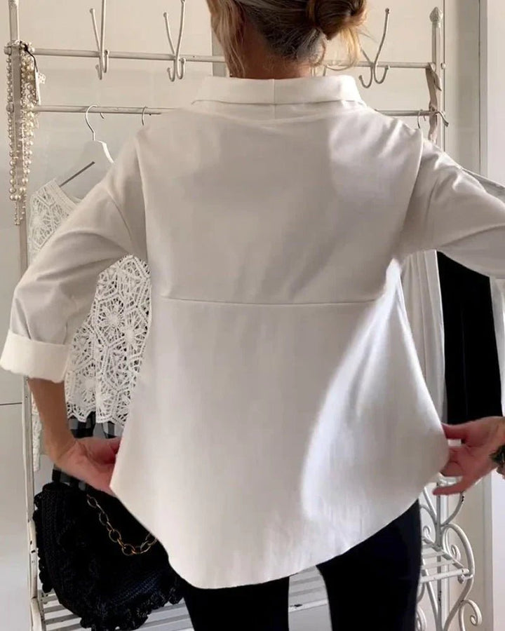 Olivia | Kvinne Relaxed Bateau Neck Bluse med 3/4 Ermer og Senkede Skuldre