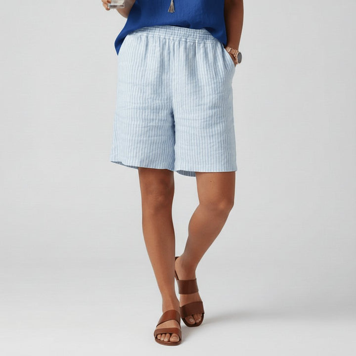 Sofia | Kvinne Relaxed Stripete Shorts med Elastisk Liv Sommer