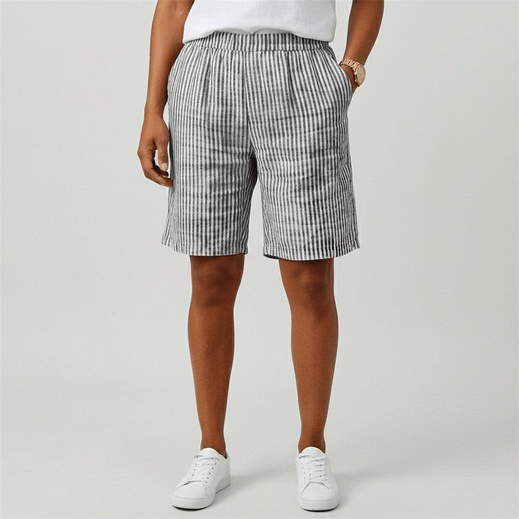 Sofia | Kvinne Relaxed Stripete Shorts med Elastisk Liv Sommer